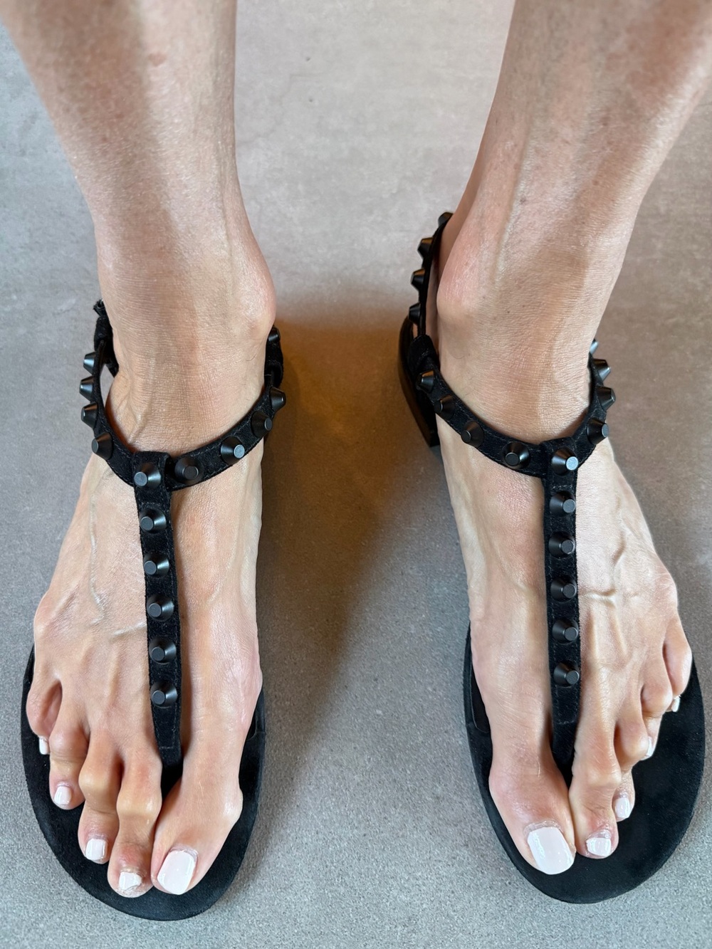 Balenciaga Black Studded T-Strap Sandals